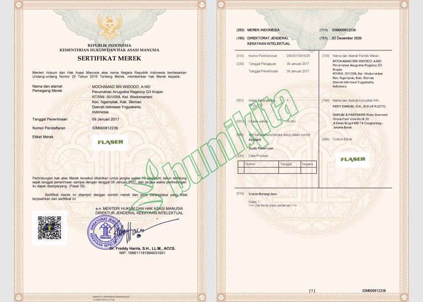 FLASER No. pendaftaran merek; IDM000812236